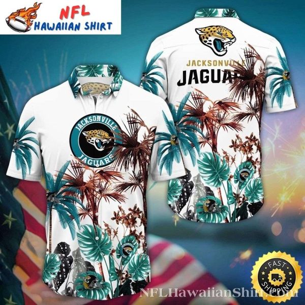 Swaying Palms Jaguars Crest – White Tropical Aloha Shirt
