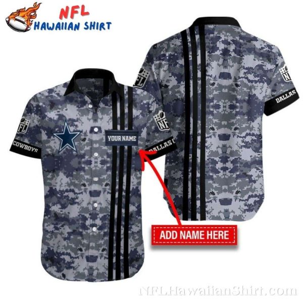 Tactical Camo Dallas Cowboys Hawaiian Shirt – Personalized Name Military Pride Edition