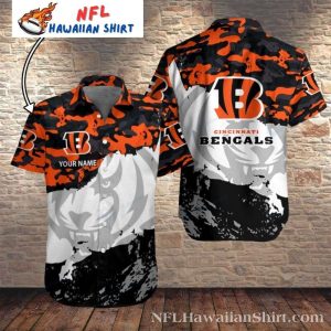 Tiger Camo Clash – Cincinnati Bengals Hawaiian Bengals Shirt With Abstract Black And Orange Design