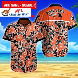 Tropical Bengal Spirit – Personalized Cincinnati Bengals Hawaiian Shirt With Orange Florals