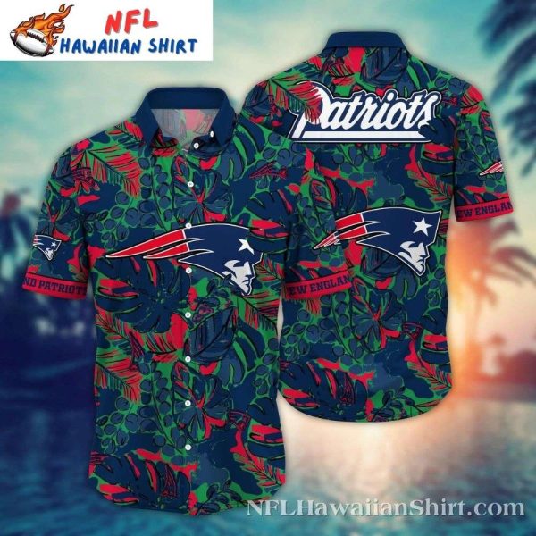 Tropical Blitz New England Patriots Hawaiian Shirt – Exotic Leafy Showdown Style