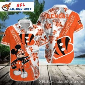 Tropical Mascot Cincinnati Bengals Hawaiian Shirt – Floral Mickey Bengals Aloha Shirt