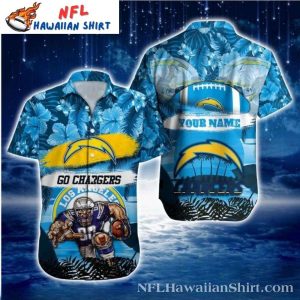 Tropical Midnight Bolt – Personalized Los Angeles Chargers Aloha Shirt