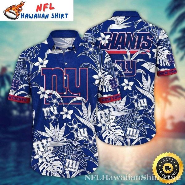 Tropical Night NY Giants Aloha Shirt – Midnight Navy Monstera Leaf Design