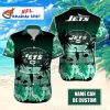 Tropical Sunset Fade New York Jets Hawaiian Shirt – Personalized NY Jets Aloha Shirt With Palm Silhouettes