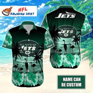 Tropical Nocturne – Flamingo New York Jets Hawaiian Shirt
