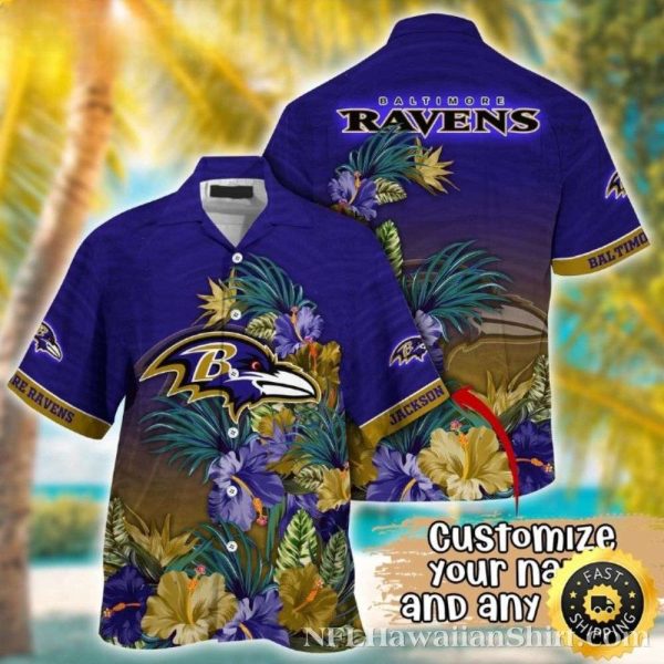 Tropical Raven Crest Baltimore Ravens Hawaiian Shirt