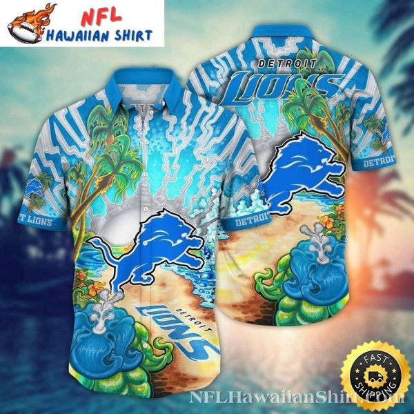 Tropical Surge Detroit Lions Beachfront Hawaiian Shirt