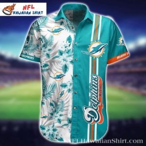 Tropical Teal Stripe Dolphins Hawaiian Shirt – Sideline Style Essentia