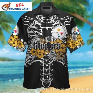 Tropical Touchdown – Black And White Pittsburgh Steelers Hawaiian Aloha Shirt