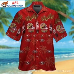 Tropical Touchdown Palm Trees 49ers Red Hawaiian Shirt