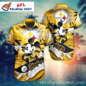 Tropical Touchdown Twilight – Customizable Pittsburgh Steelers Mickey Sunset Hawaiian Shirt