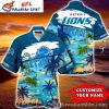 Vintage Detroit Lions Mascot Tropical Hawaiian Shirt