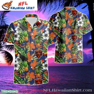 Twilight Tropic Chicago Bears Hawaiian Shirt – Men’s Parrot And Pineapple Sunset