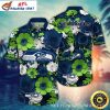 Seattle Seahawks Winter Floral Emblem White Aloha Shirt