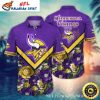 Starry Night Vikings Custom Name Purple Floral Hawaiian Shirt