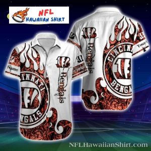 White Hot Bengals Flame Design Custom Name Hawaiian Shirt