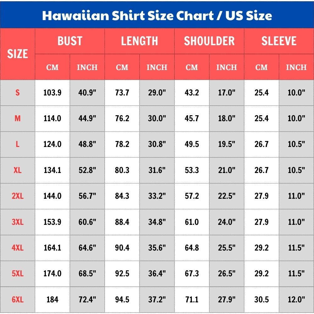 NFL Hawaiian Shirt New Size Chart