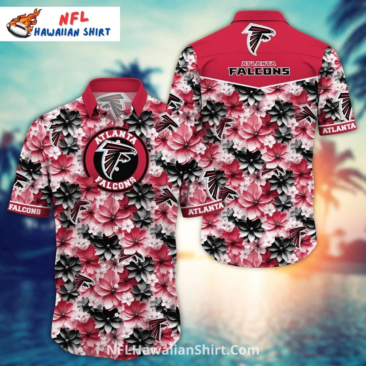Atlanta Falcons Hibiscus Flower Pattern Logo Button-Up Shirt Atlanta Falcons Hibiscus Flower Pattern Logo Button-Up Shirt