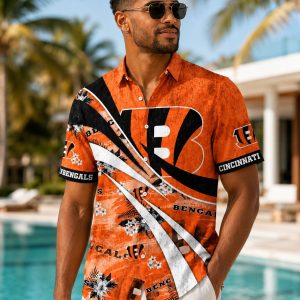 Bengals Aloha Shirt with Logo and Modern Stripes