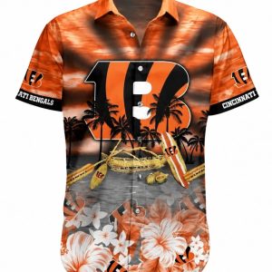 Bengals Beach Hawaiian Shirt – Surfboards Palm Trees 1