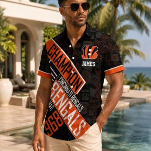 Bengals Champion Design Hawaiian Shirt with Custom Name – Typography Fan Edition