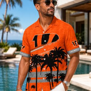 Cincinnati Bengals Floral Aloha Shirt with Palm Trees and Team Logo