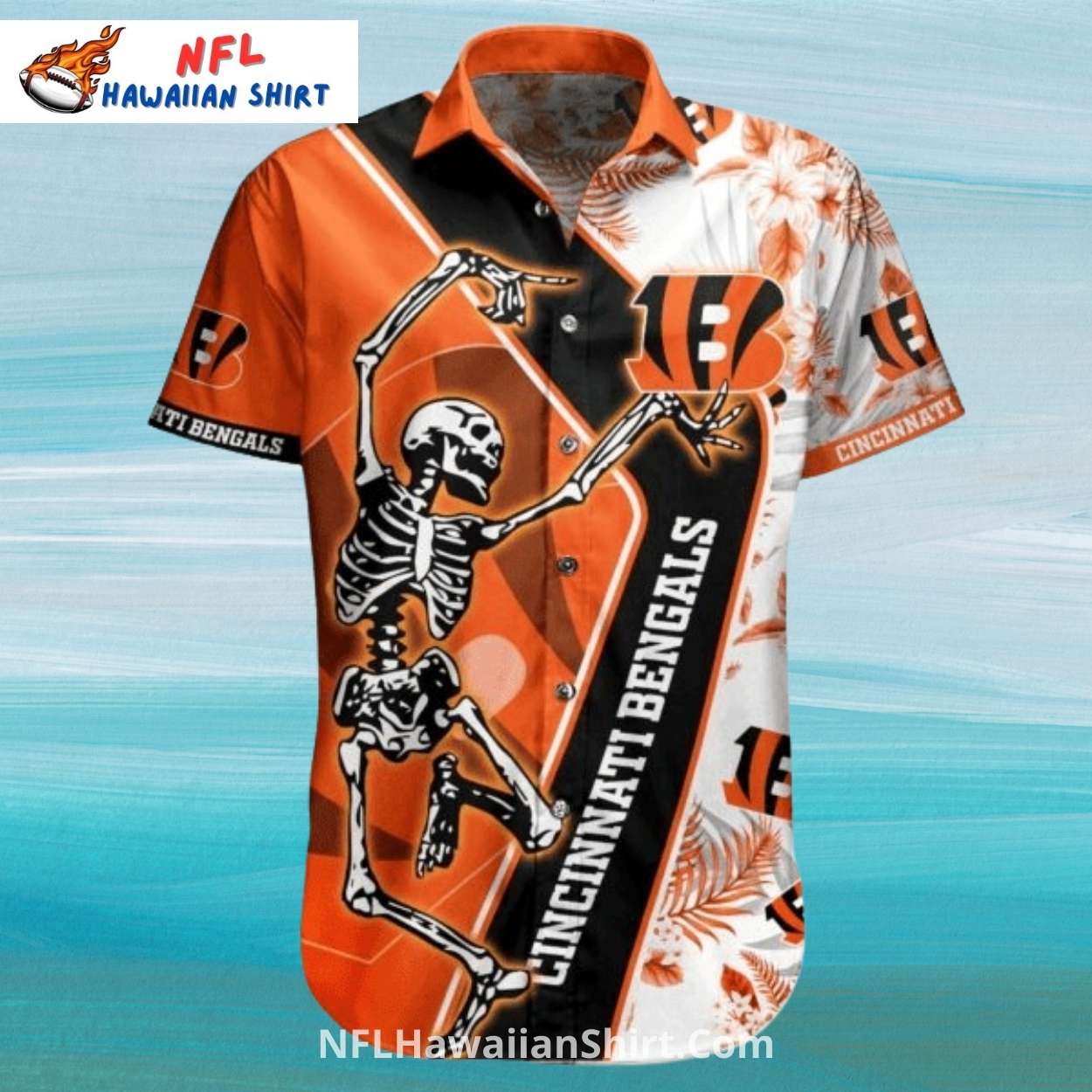 Bengals Hawaiian Shirt With Skeleton Dance Design Bengals Hawaiian Shirt With Skeleton Dance Design