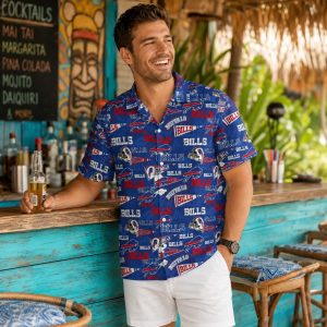 Bills Hawaiian Shirt – Bold All-Over Blue and Red Buffalo Design