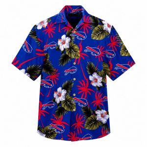 Bills Hawaiian Shirt Blue Floral Red Palm Tree Logo 1