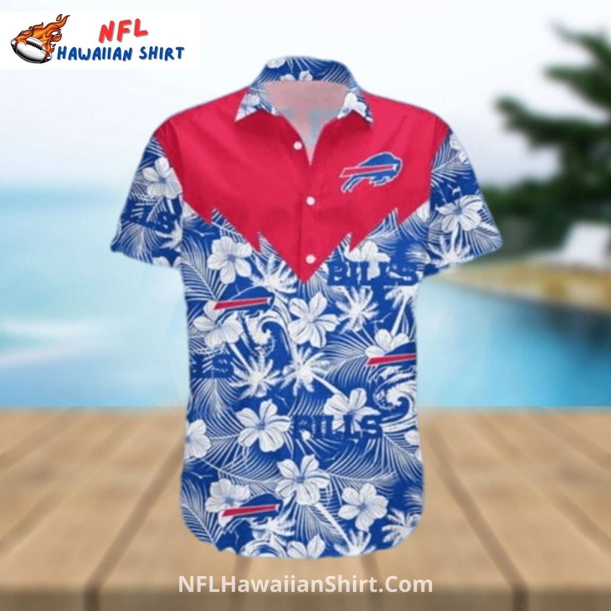 Bills Hawaiian Shirt - Red And Blue Floral With Team Logo Bills Hawaiian Shirt - Red And Blue Floral With Team Logo