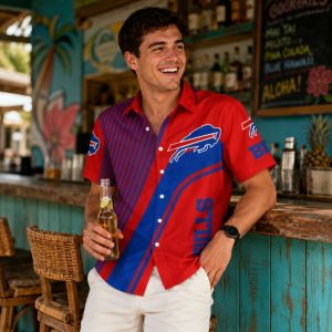 Bills Hawaiian Shirt – Bold Red and Blue Athletic Color-Block Design