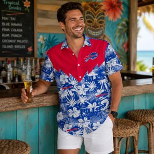 Bills Hawaiian Shirt – Red and Blue Floral Design with Team Logo