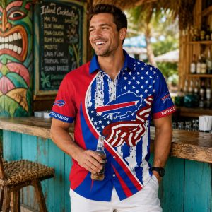 Bills Hawaiian Shirt – Red, White, And Blue Distressed Flag Design