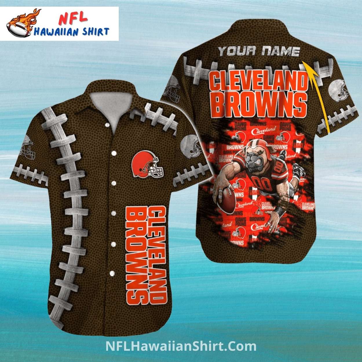 Browns Hawaiian Shirt - Football Texture With Stitched Laces Browns Hawaiian Shirt - Football Texture With Stitched Laces