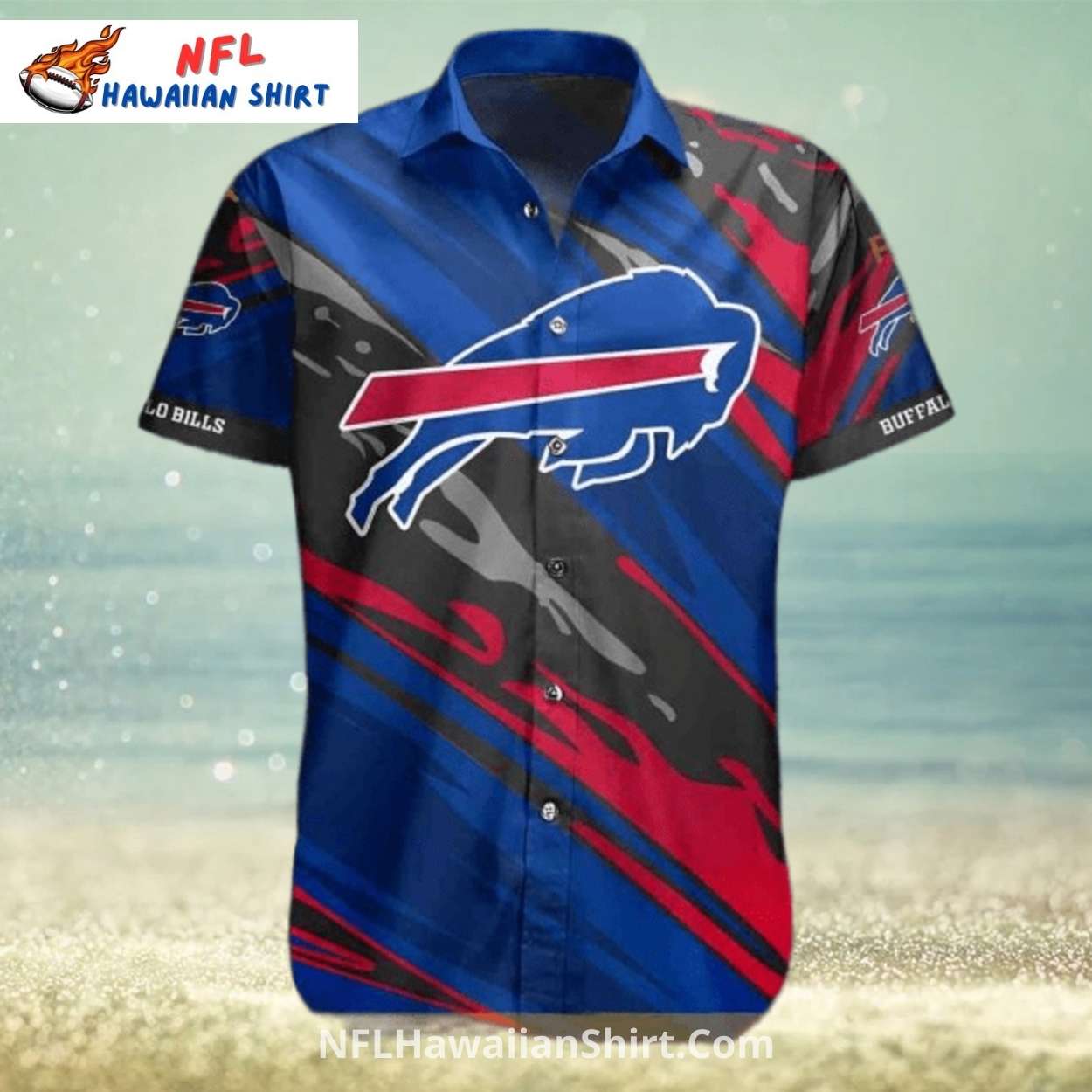 Buffalo Bills Aloha Shirt - Camo Streaks And Dark Blue Design Buffalo Bills Aloha Shirt - Camo Streaks And Dark Blue Design