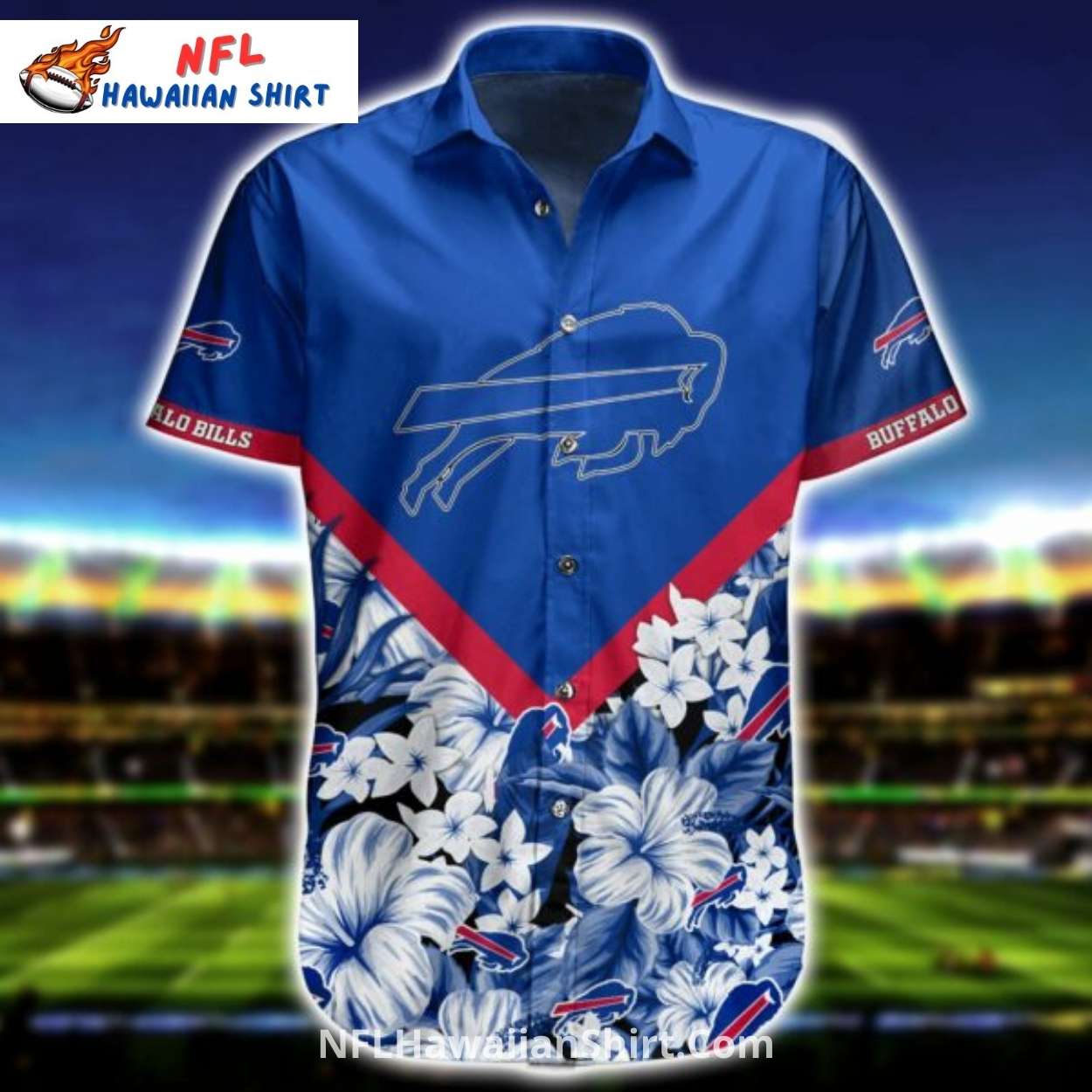 Buffalo Bills Aloha Shirt - Floral Hibiscus And Bold Chevron Buffalo Bills Aloha Shirt - Floral Hibiscus And Bold Chevron