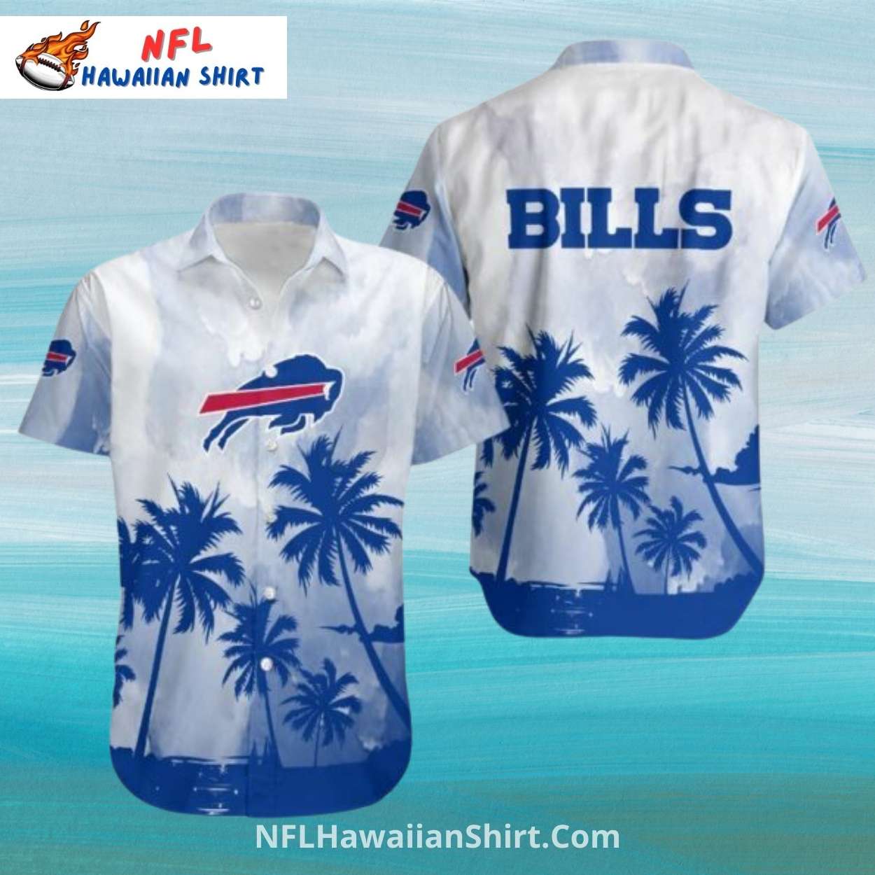 Buffalo Bills Aloha Shirt - Palm Trees And White Gradient Buffalo Bills Aloha Shirt - Palm Trees And White Gradient