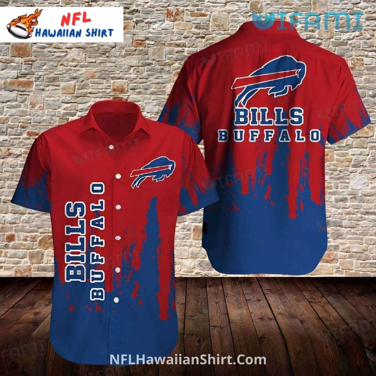 Buffalo Bills Aloha Shirt - Red And Blue With Grunge Effect Buffalo Bills Aloha Shirt - Red And Blue With Grunge Effect