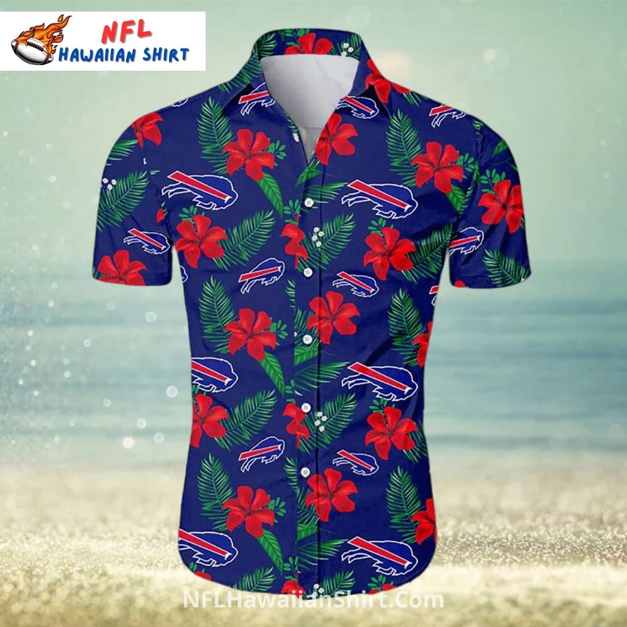 Buffalo Bills Aloha Shirt - Red Hibiscus Tropical Design Buffalo Bills Aloha Shirt - Red Hibiscus Tropical Design