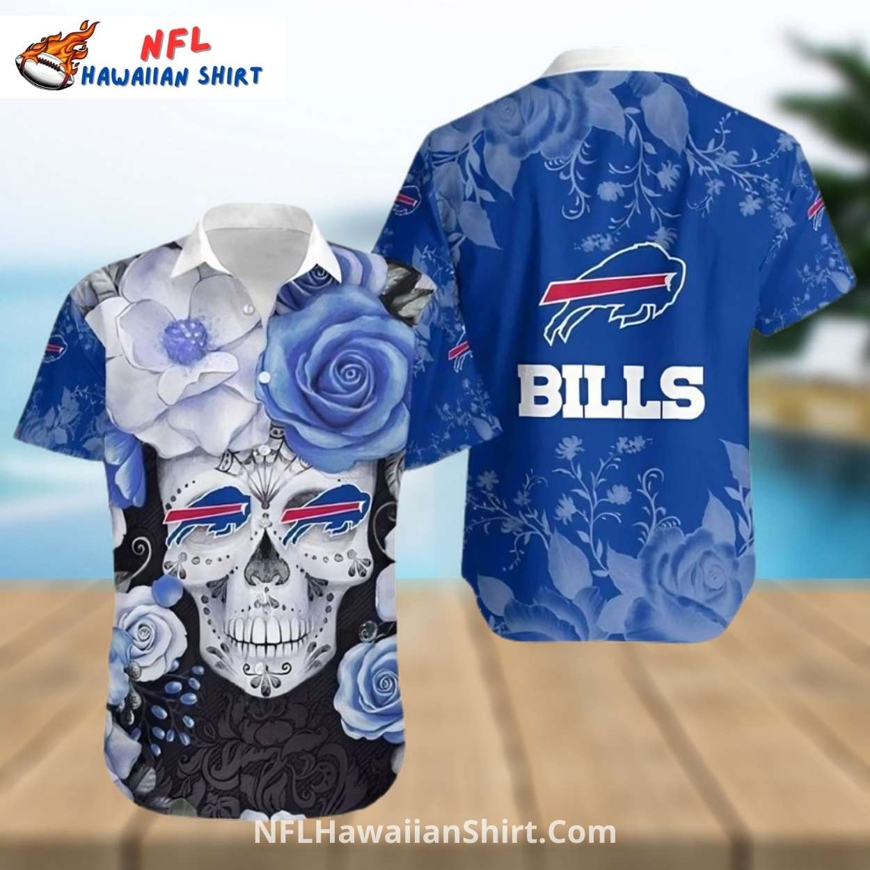 Buffalo Bills Aloha Shirt Skull Blue Floral Design Buffalo Bills Aloha Shirt Skull Blue Floral Design