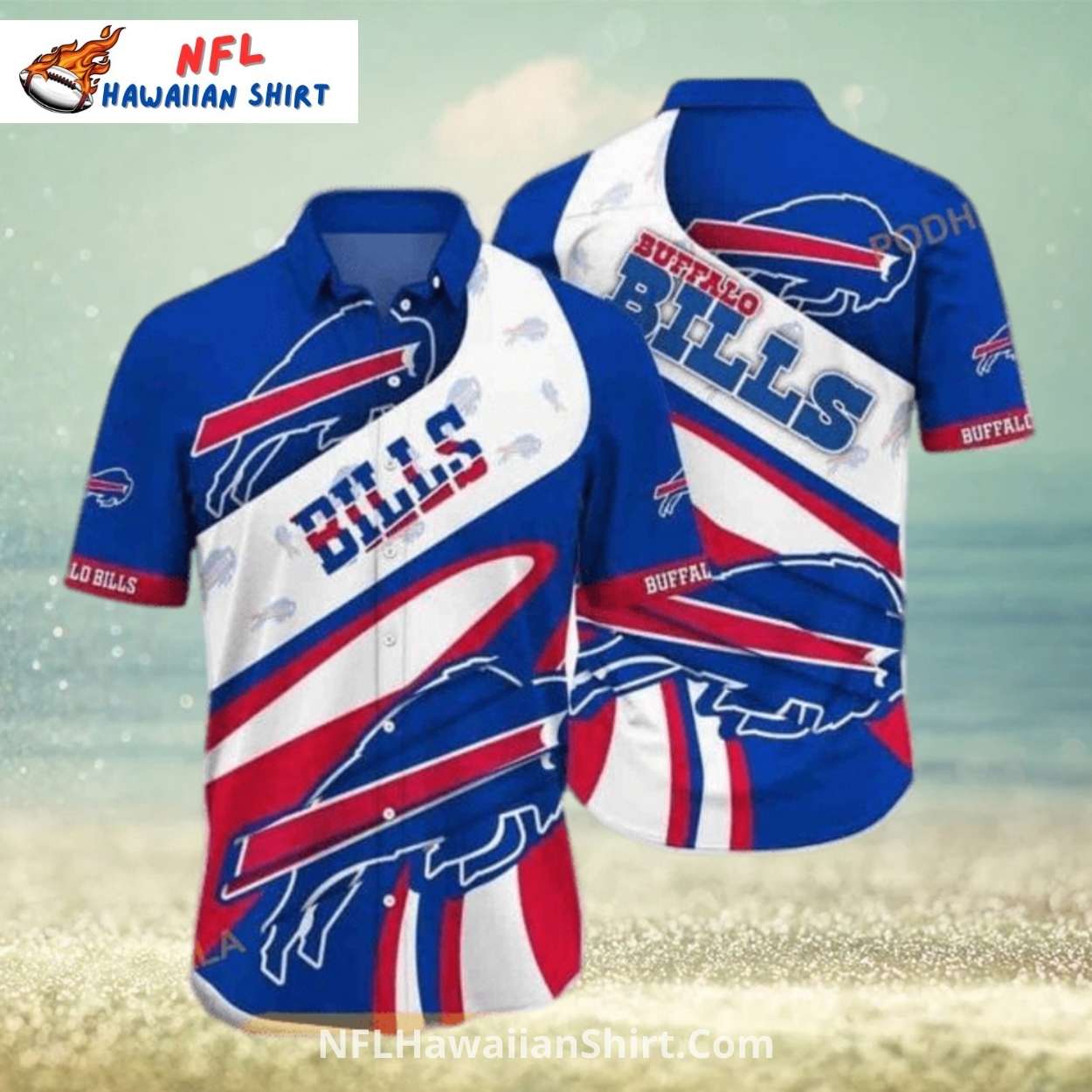 Buffalo Bills Aloha Shirt - White And Blue Abstract Stripes Buffalo Bills Aloha Shirt - White And Blue Abstract Stripes