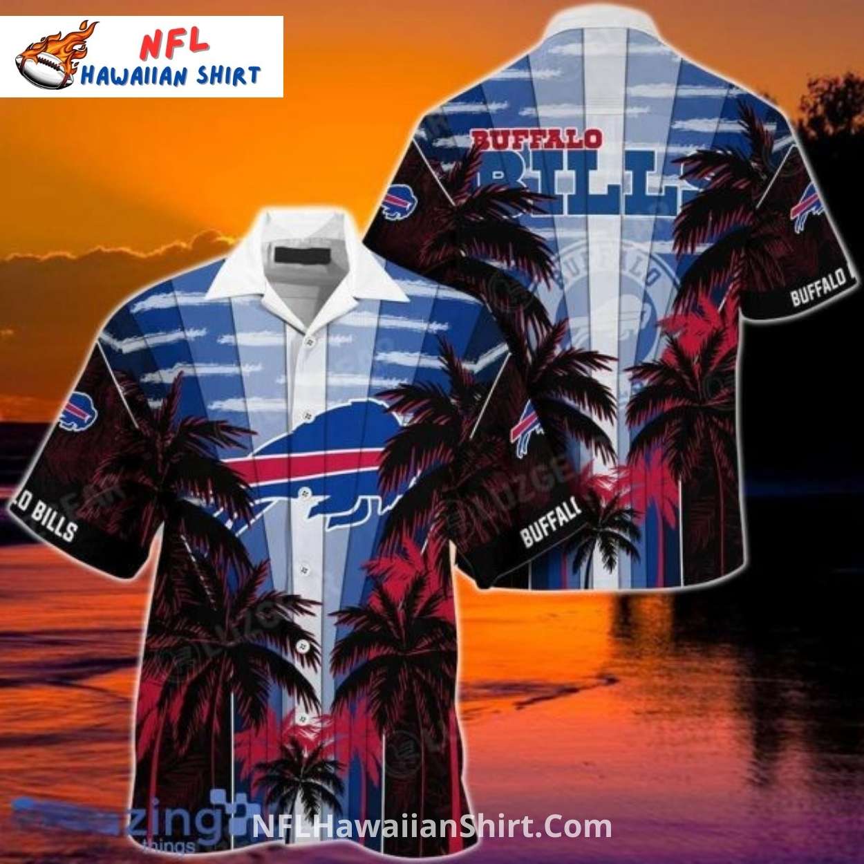 Buffalo Bills Tropical Sunset Palm Tree Hawaiian Shirt Buffalo Bills Tropical Sunset Palm Tree Hawaiian Shirt