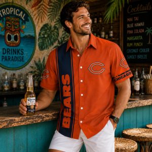 Chicago Bears Bold Stripe Logo Hawaiian Shirt