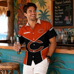 Chicago Bears Color Block Game Day Hawaiian Shirt