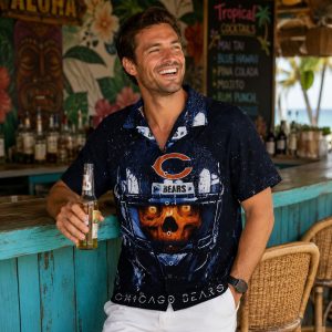 Chicago Bears Dark Skull Helmet Hawaiian Shirt