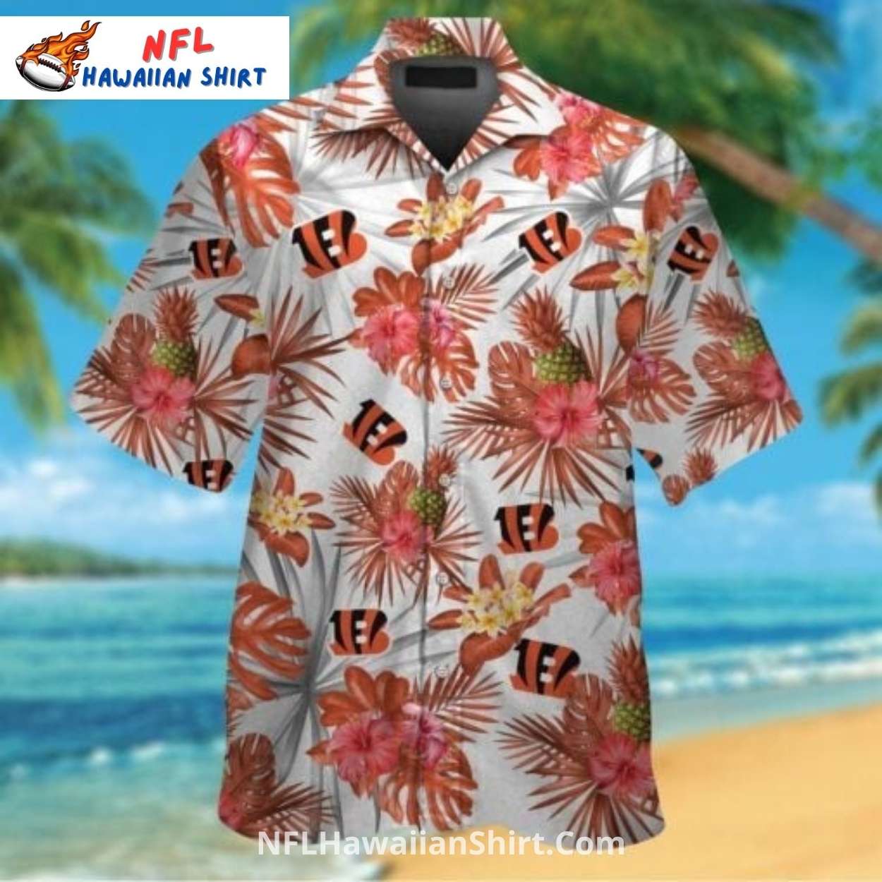 Cincinnati Bengals Aloha Shirt With Tropical Leaves Pattern Cincinnati Bengals Aloha Shirt With Tropical Leaves Pattern