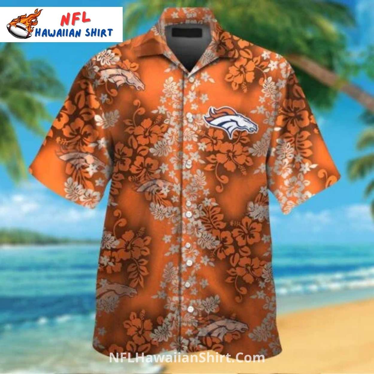 Classic Denver Broncos Hawaiian Shirt Floral Orange Print Classic Denver Broncos Hawaiian Shirt Floral Orange Print