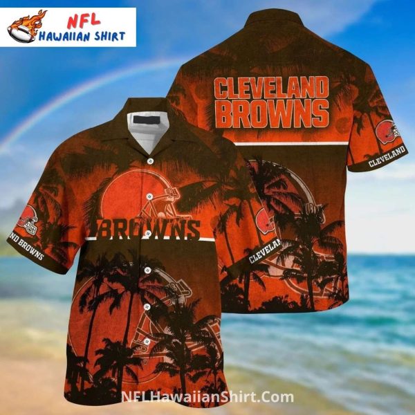 Cleveland Browns Aloha Shirt – Sunset Palm Tree Beach Design