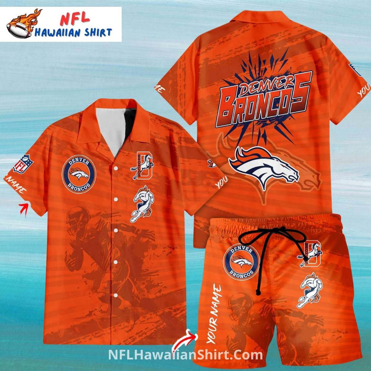 Custom Name Denver Broncos Orange Game Day Shirt And Shorts Set Custom Name Denver Broncos Orange Game Day Shirt And Shorts Set